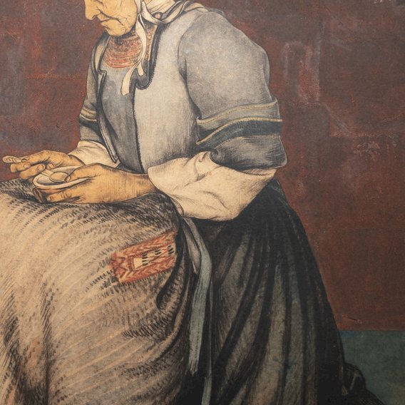 Walter Sauer - Portrait de vieille bretonne &agrave; la tasse de potage 